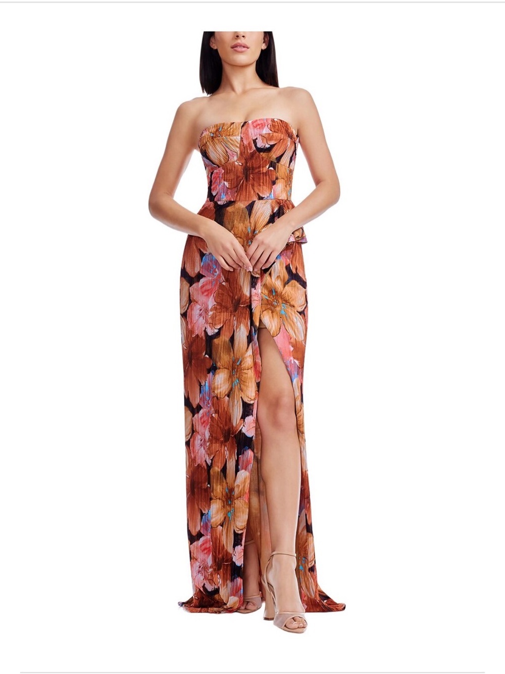 Dress the Population M, Floral Pleated Maxi Dress in Amber multi. Stunning,$248